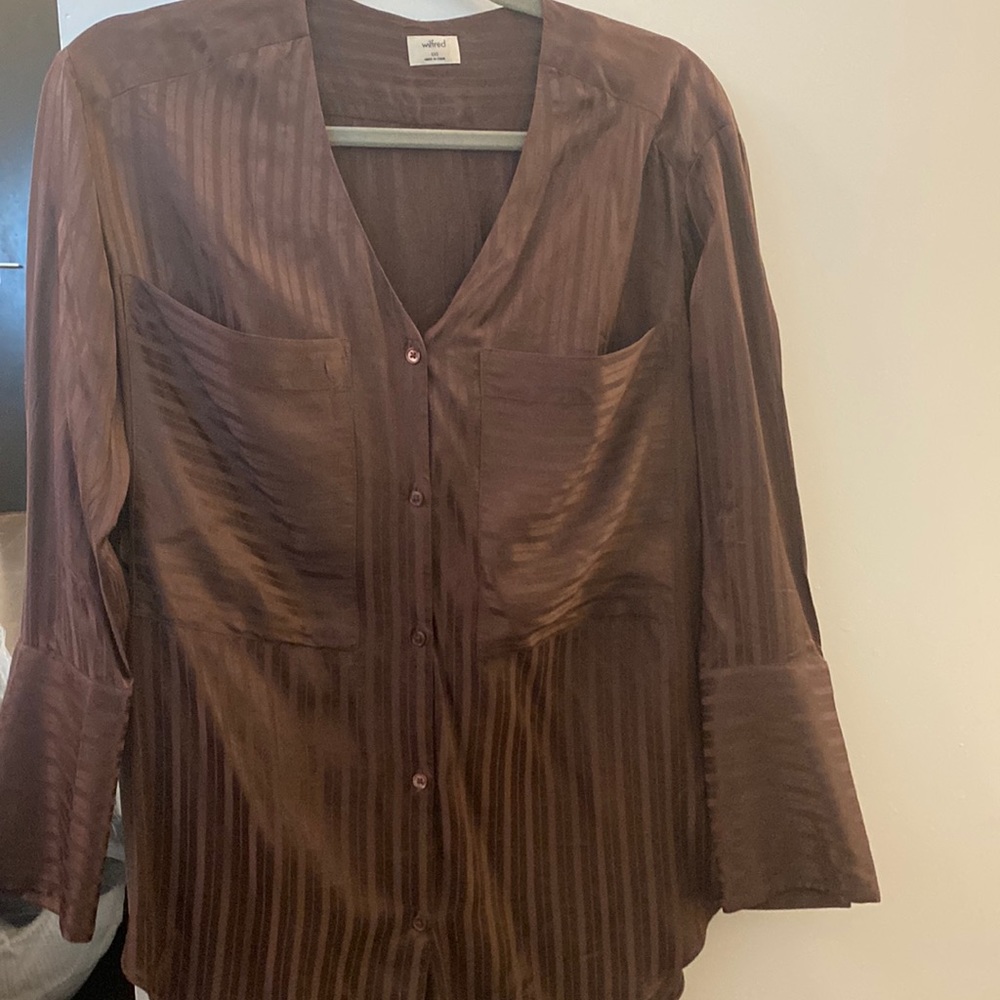 Brown silk v-neck blouse